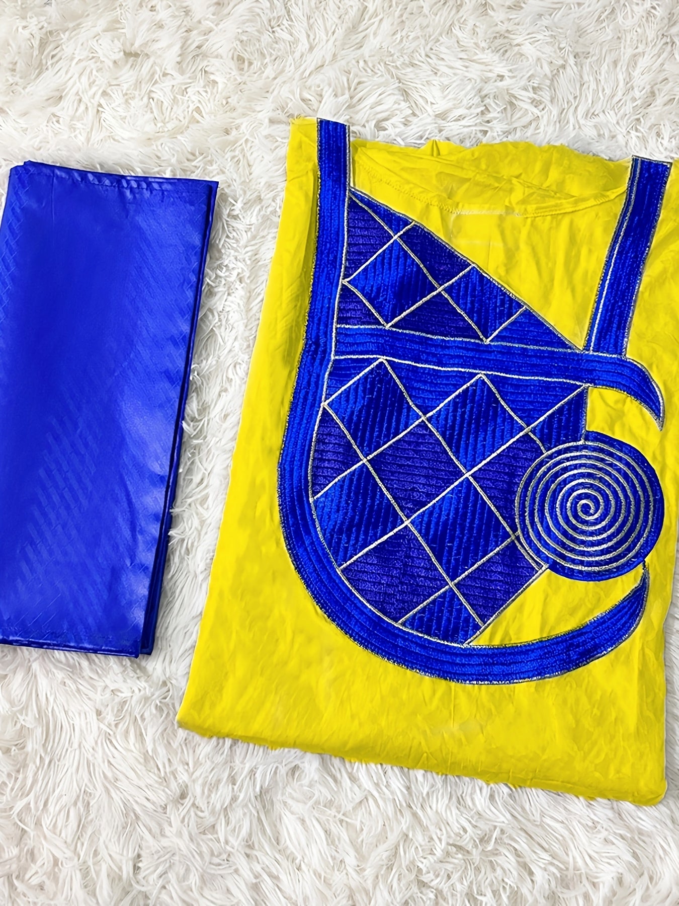 Women's Blue And White Long Bazin Riche Gown For Weddings