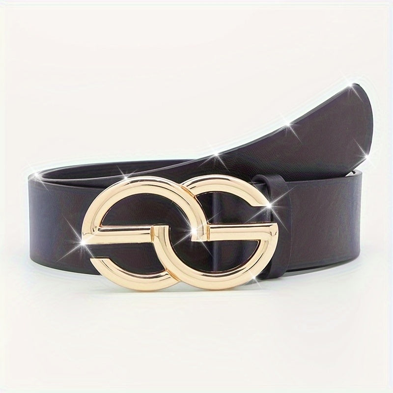 Women's Vintage Jeans with Solid Color PU Waistband and Geometric Buckle