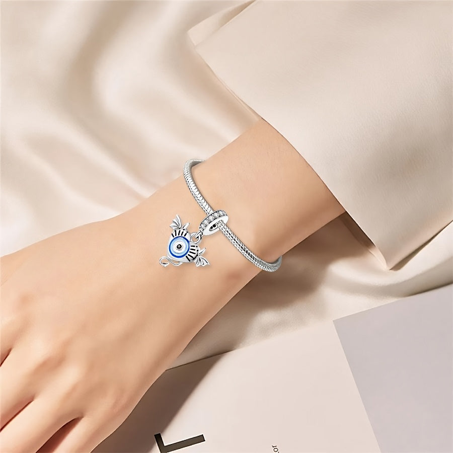 Silver-Plated Devil Pendant with Blue Eyes for Jewelry Making and Gifts