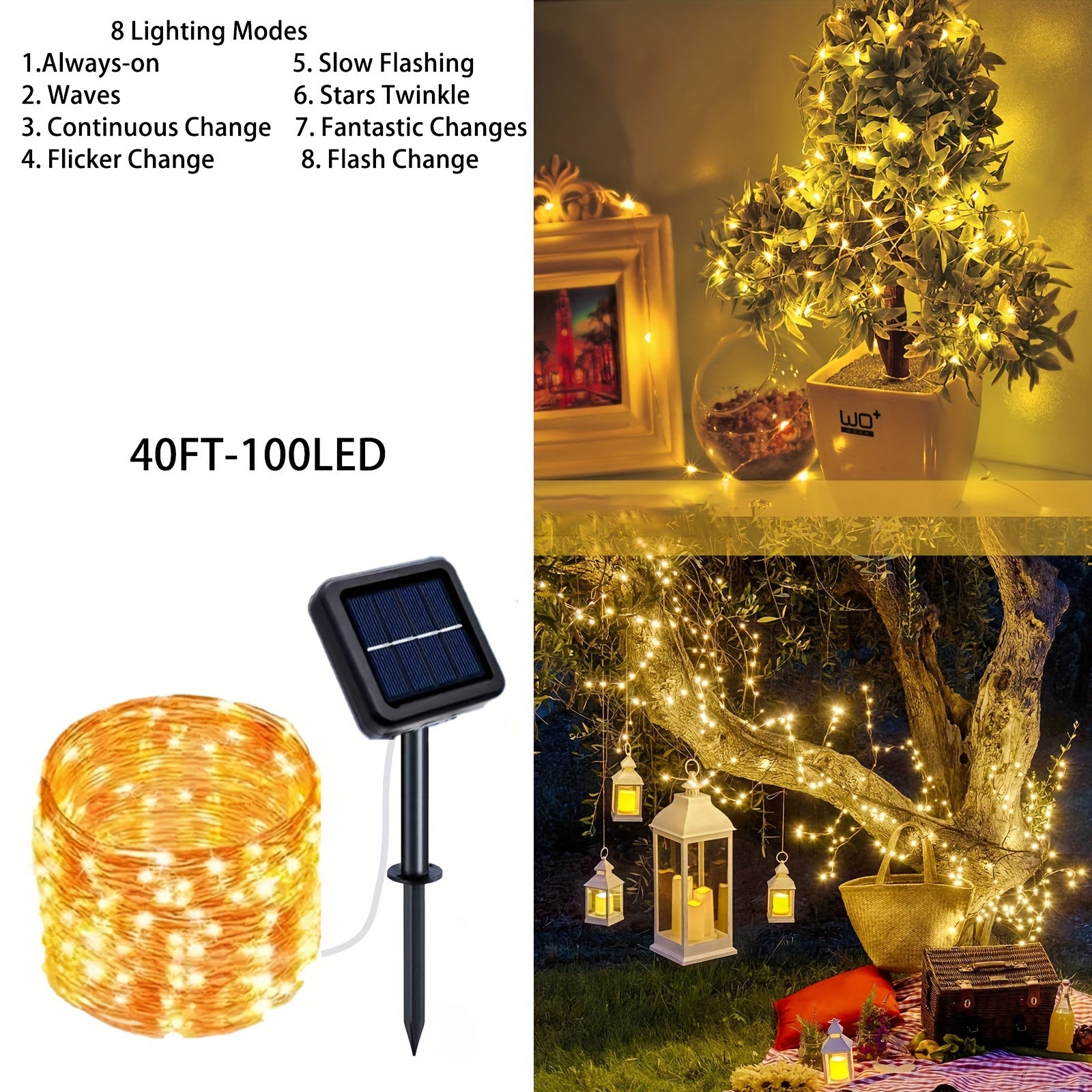 Solar Powered LED String Lights 12.19-32 Meters 100/300 LEDs Outdoor Decor Patio Tree Balcony Gazebo