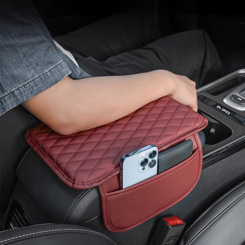 Car Armrest Cushion PU Leather with Storage Bags for Phones and Accessories