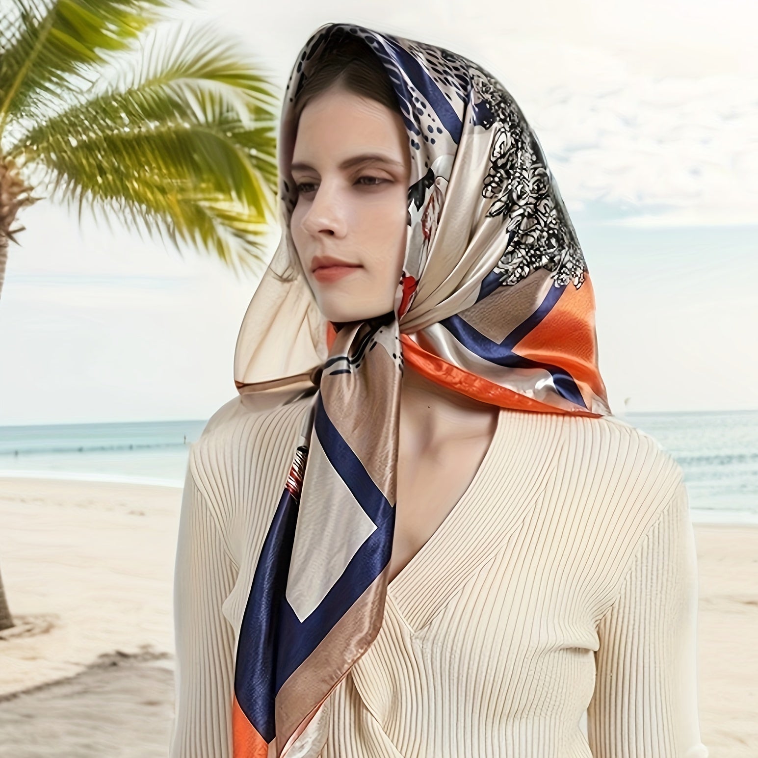 Women’s Satin Square Scarf 89.99cm Soft Sun Protection Head Wrap