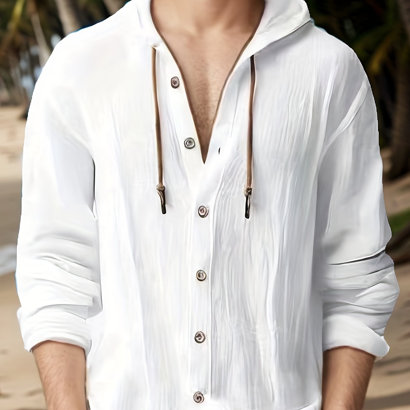 Men's Cotton Hooded Shirt Long Sleeve Casual Spring Fall Solid Color Regular Fit