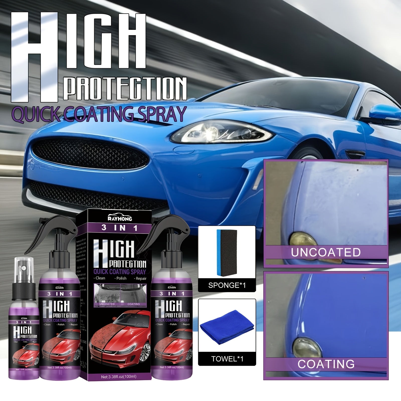 3-in-1 Car Coating Spray High Protection Fast Paint Color Change