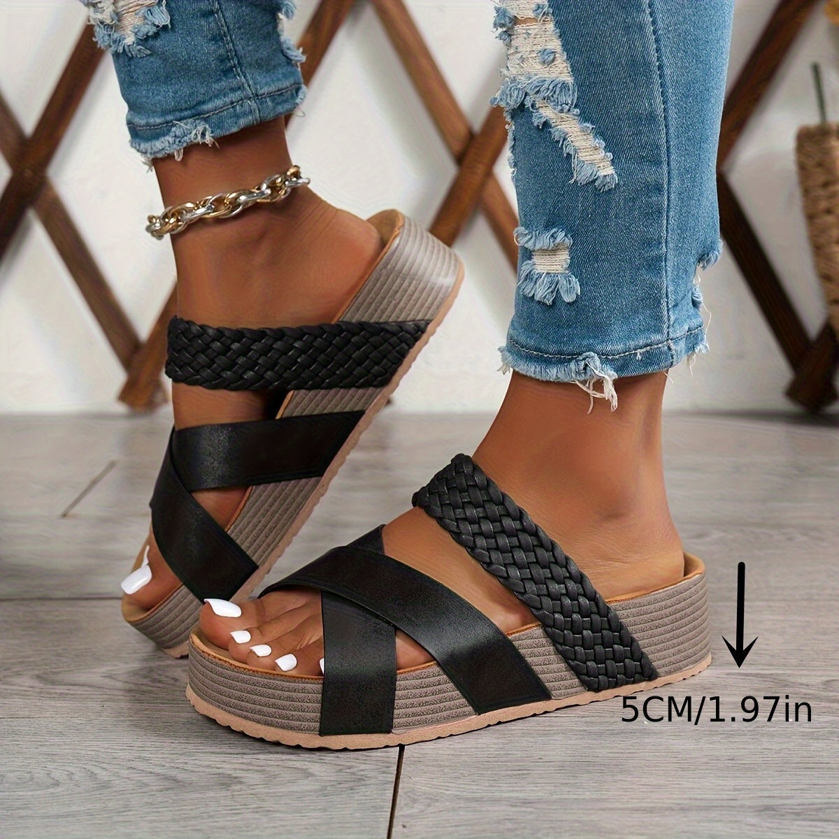 Women’s Bohemian Platform Sandals Open Toe Slip-On Summer Beach Shoes