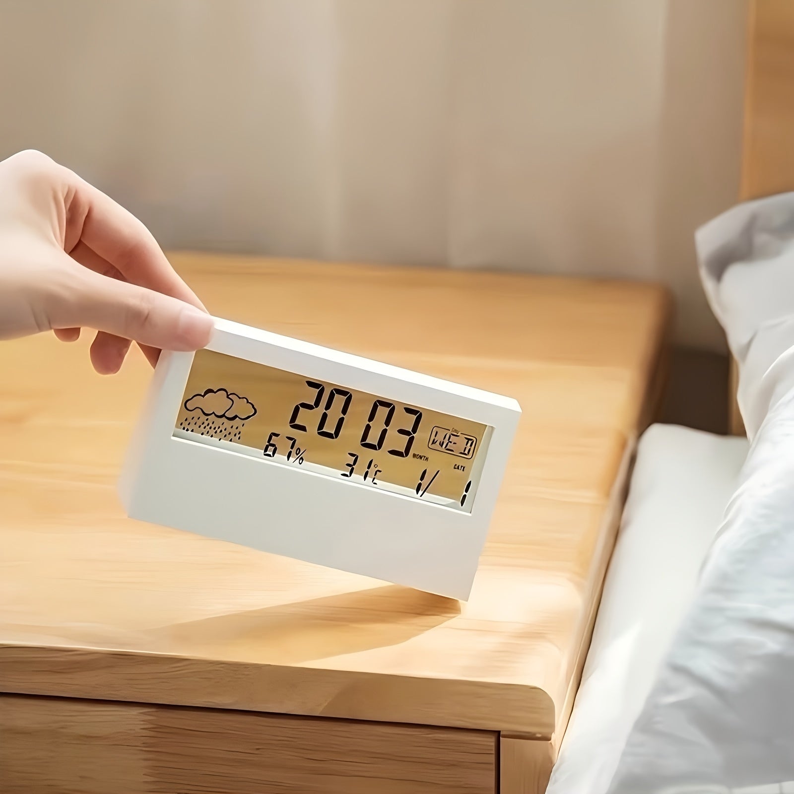 Digital LED Clock with Weather Temperature and Humidity Display Battery Operated