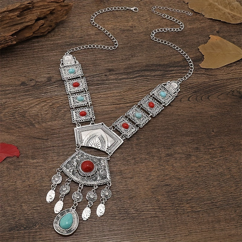 Vintage uslubidagi suv tomchisi quloqchasi, o'yma mozaika dizayni, qimmatbaho toshlar bilan bezatilgan va rang-barang aksessuarlar - Ayollar uchun kalviksiz zanjir zargarlik to'plami uchun ideal