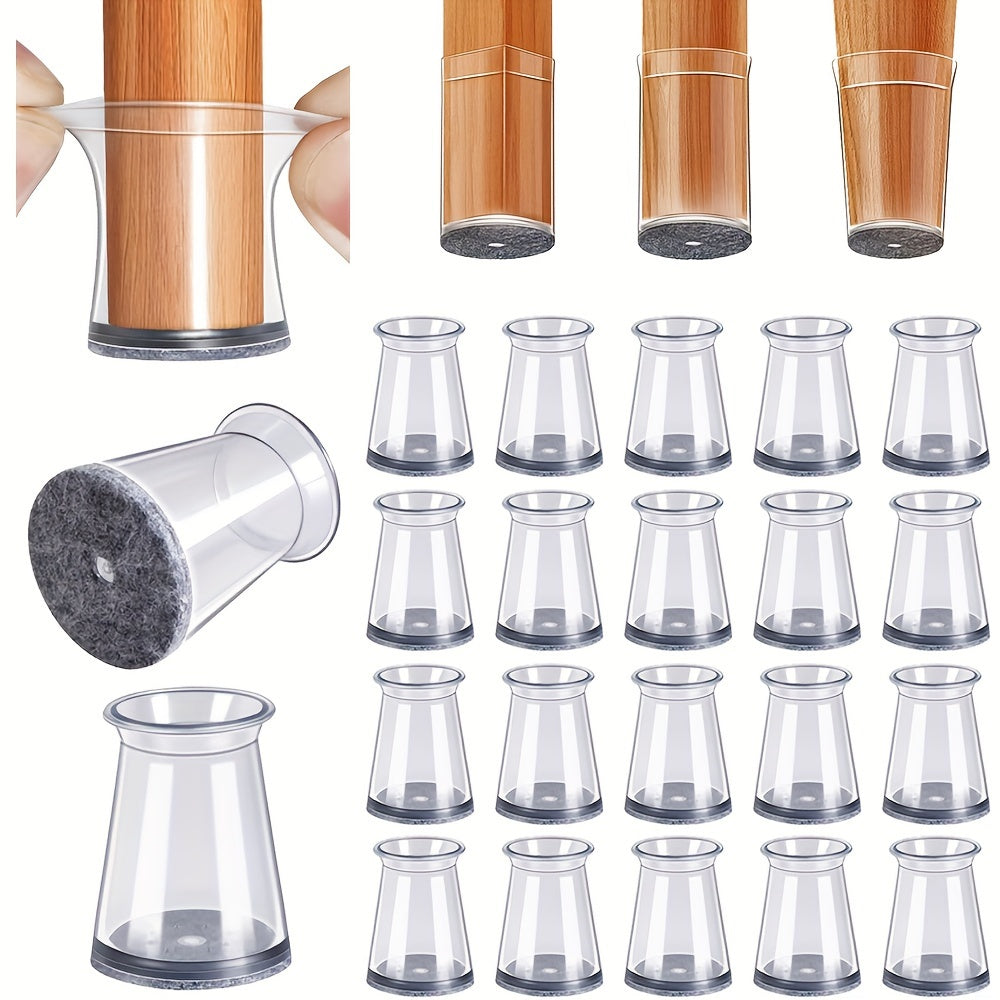20pcs Furniture Leg Covers for Round and Square Legs Non-Slip Floor Protection Black Transparent