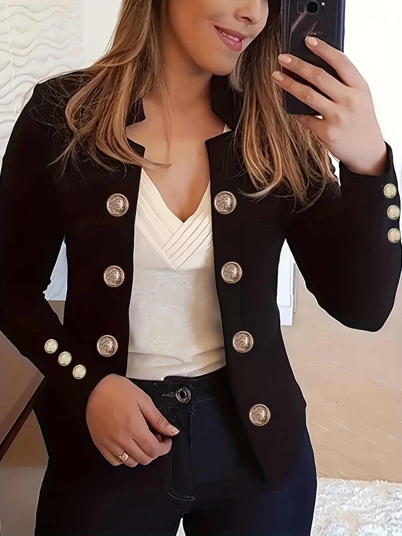 Women's Knit Jacket Solid Color Double-Breasted Cardigan Collar All-Season Casual