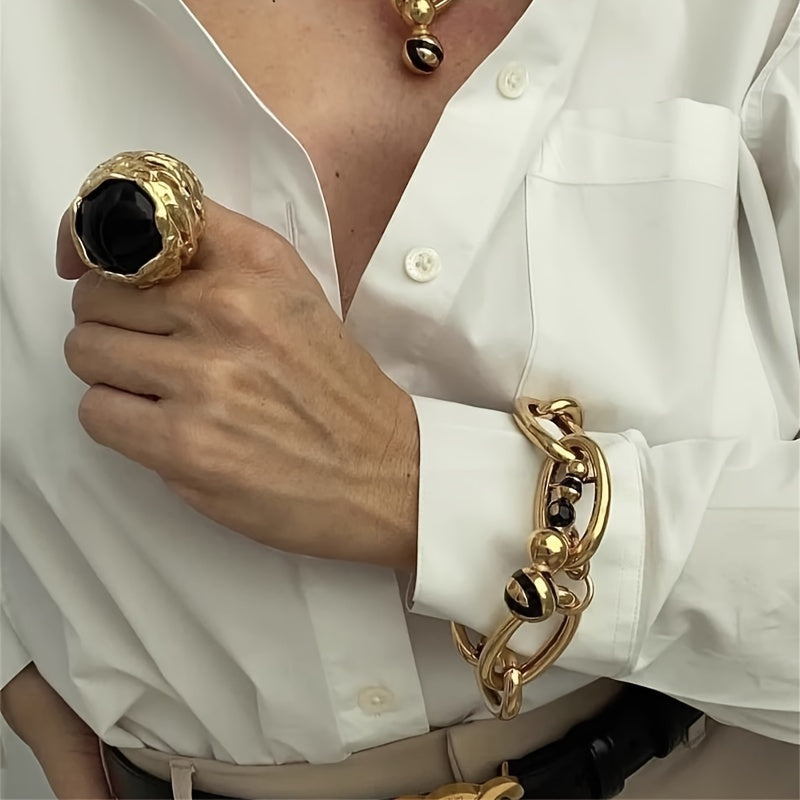 Unisex Resin and Alloy Oversized Hollow Oval Ring Vintage Style Casual Party Wear