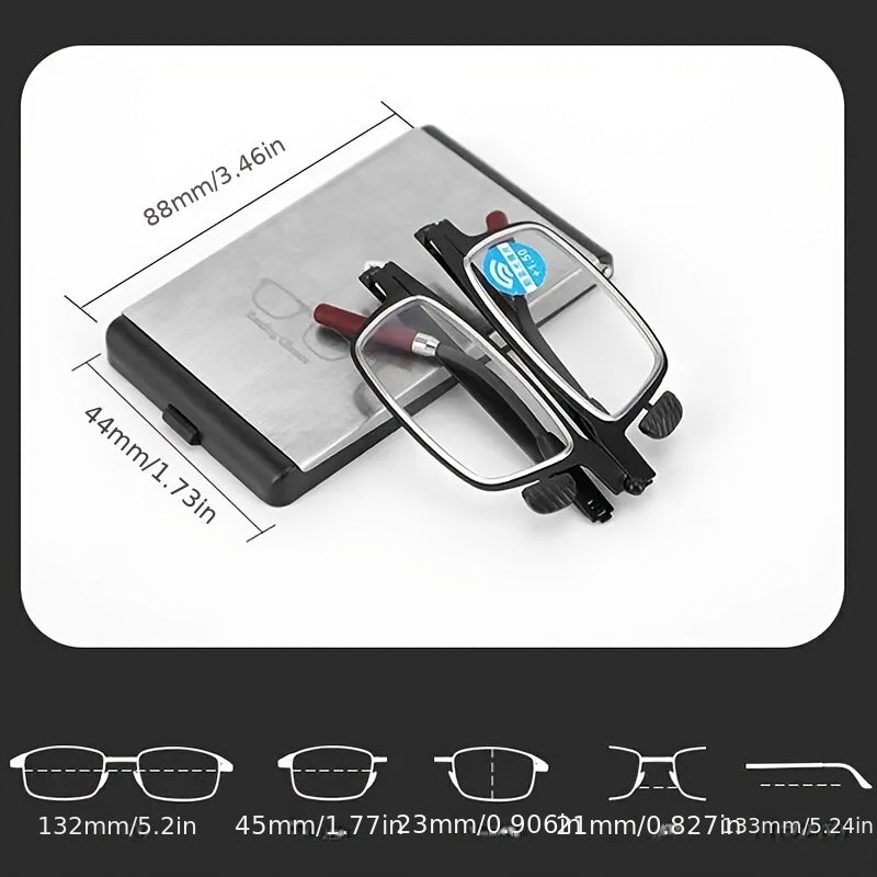 Foldable Reading Glasses with Smartphone Attachment Ultra-Thin Metal Frame Anti-Blue Light HD Lenses for Men Women