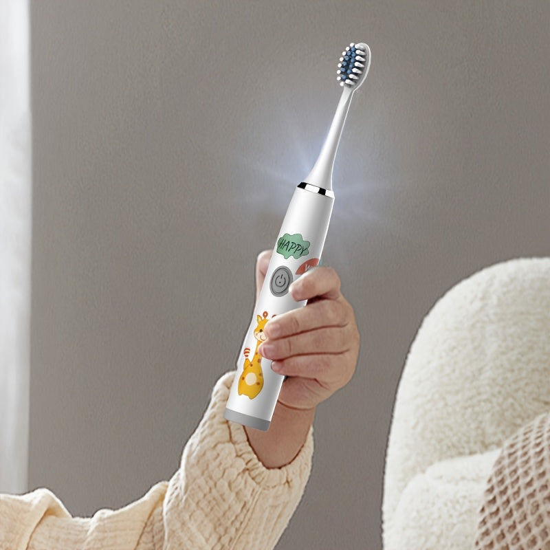 Kids Electric Toothbrush Blue White Giraffe Design Battery Powered for Ages 3-15