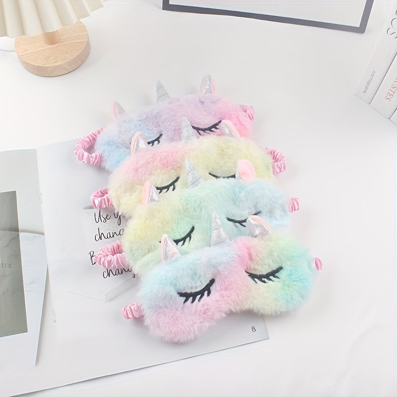 Unicorn Sleep Mask Fuzzy Eye Cover with Horns for Restful Sleep
