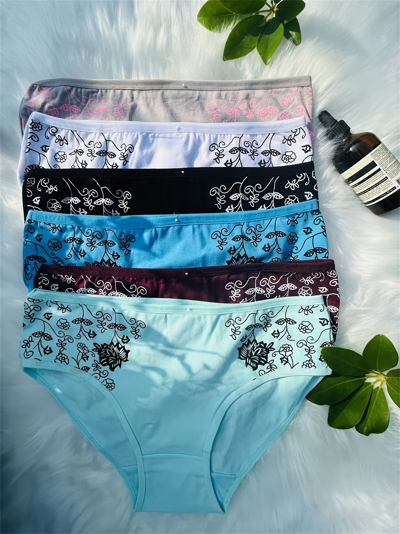 Women's Floral Embroidered Mid-Rise Briefs with Eyelet Details Breathable Knit Fabric