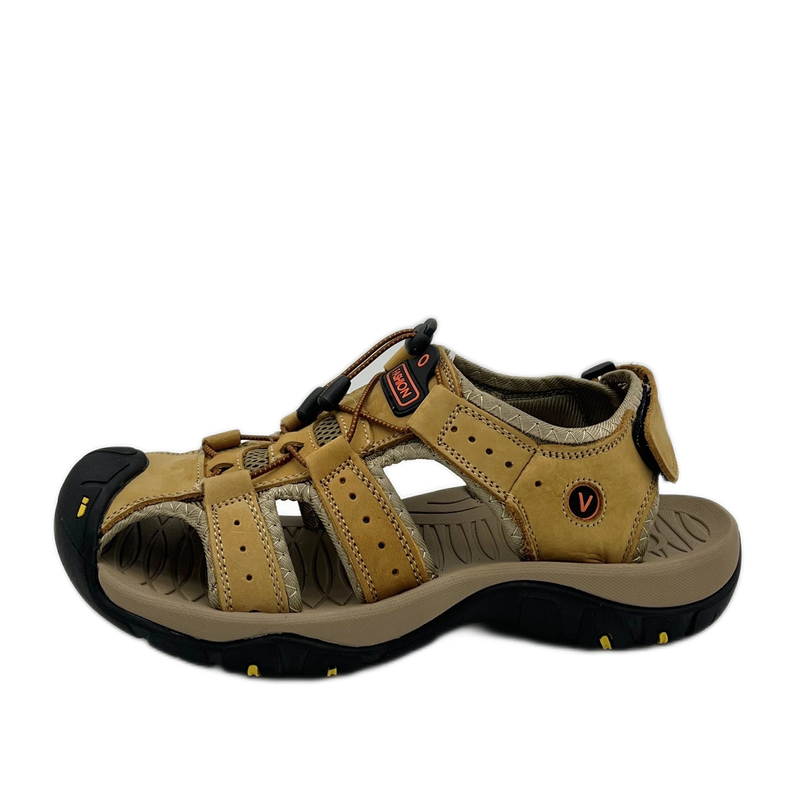 Мужские коричневые кожаные сандалии повседневные летние пляжные регулируемые на резиновой подошве с амортизирующей стелькой