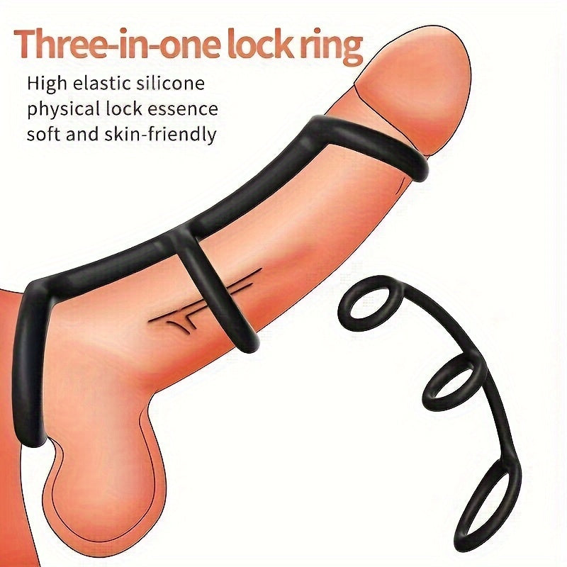 Men Silikon Penis Halqasi 3-in-1 Cho'ziladigan Chidamlilik Uzoq davom etadigan Sekssiz O'lchamlar