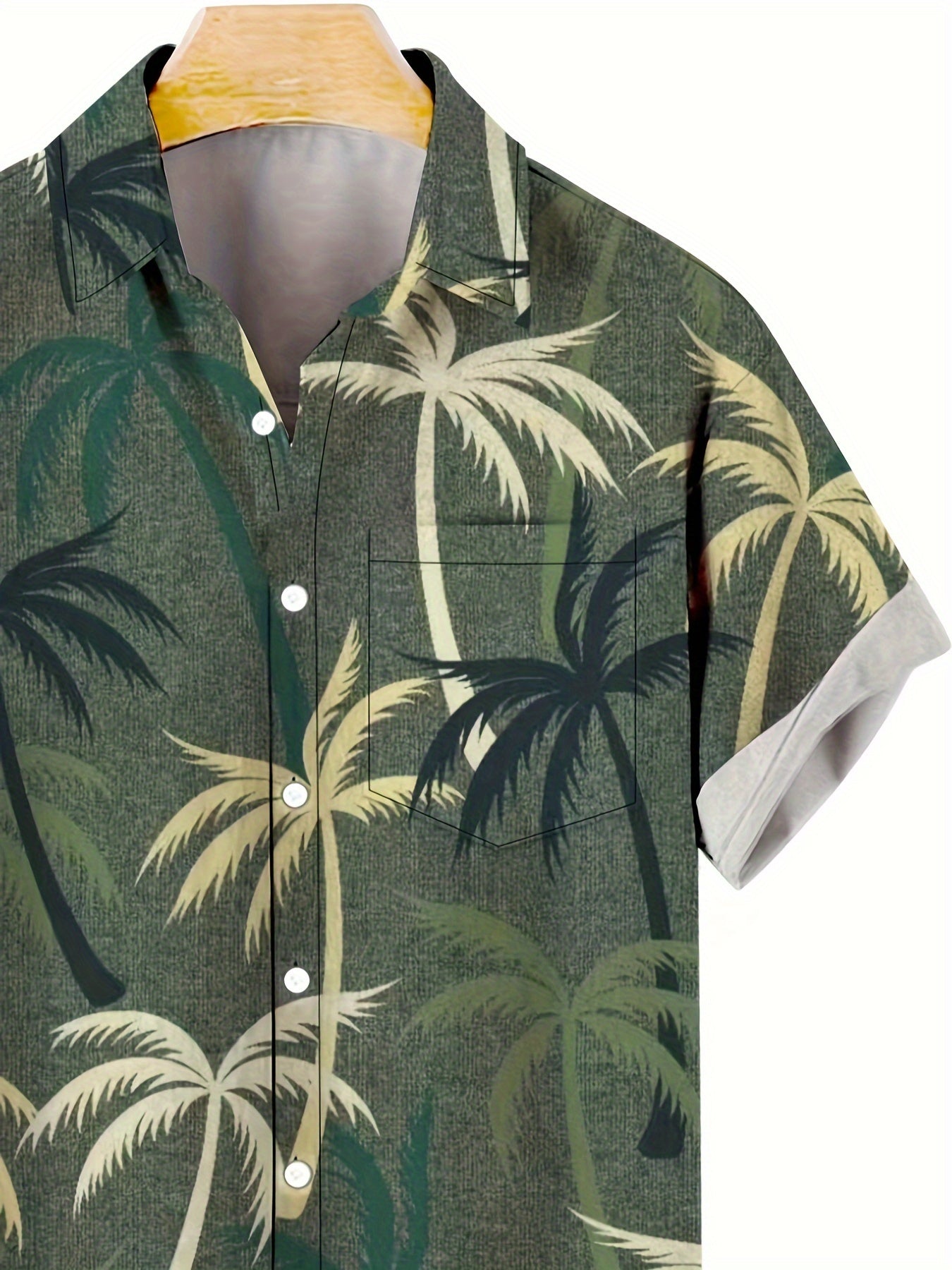 Camisa hawaiana de manga corta para hombre con estampado de palmeras tropicales verdes, cuello en V, ropa de playa y resort