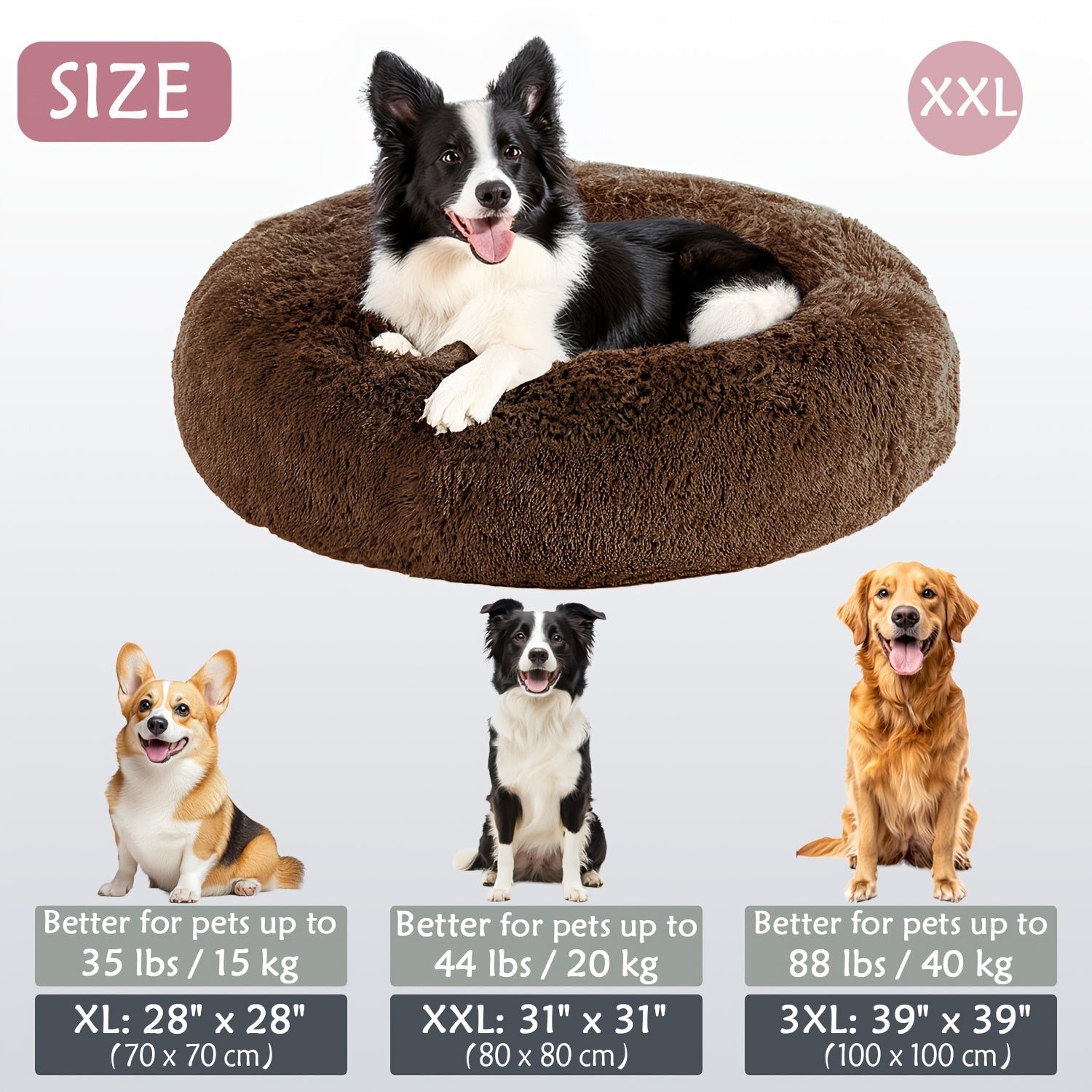 Round Dog Bed for Winter Indoor Use Polyester Non-Skid Bottom Small to Large Dogs