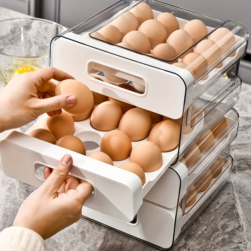 32-Grid Transparent Double-Layer Egg Storage Box Made of PET and PP for Refrigerator Organization