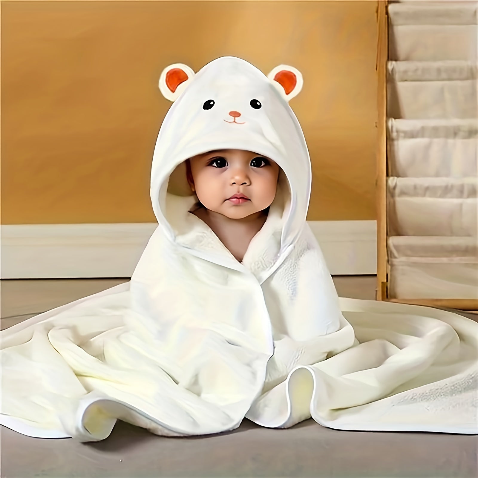 Kids Hooded Towel Soft Cozy Cartoon Animal Bath Towel for Kids White