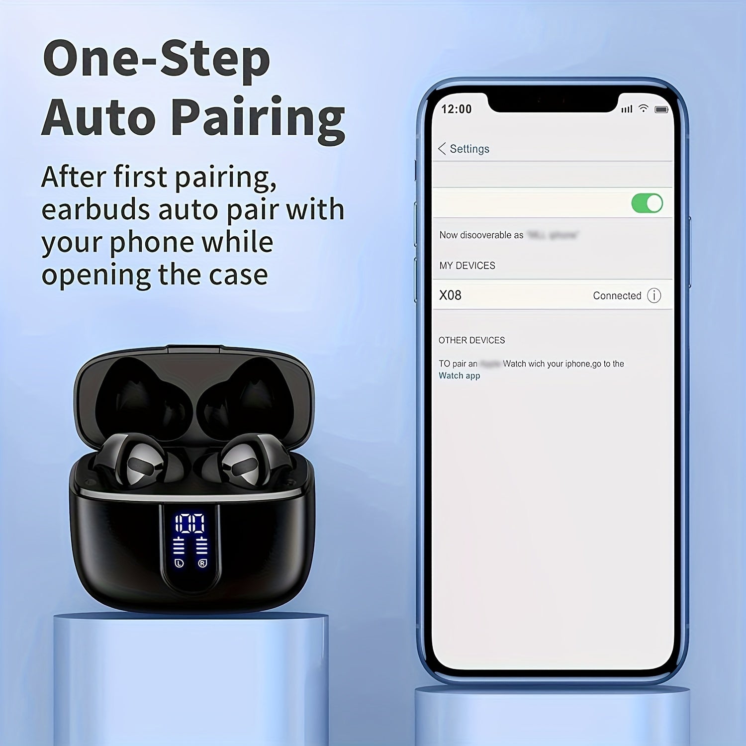 Wireless Earbuds with 60H Playback Noise Cancelling Touch Control Rechargeable Battery