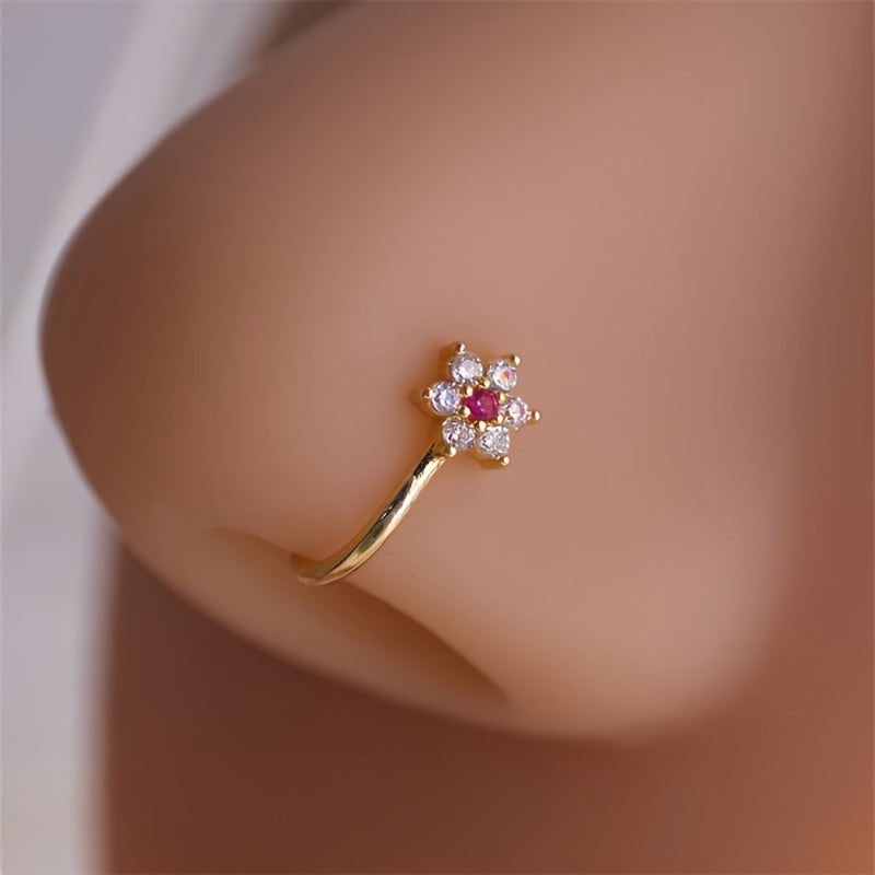 Set of 4 Women's Adjustable Brass Nose Clips with Vintage Snowflake Cherry Blossom Tulip Designs