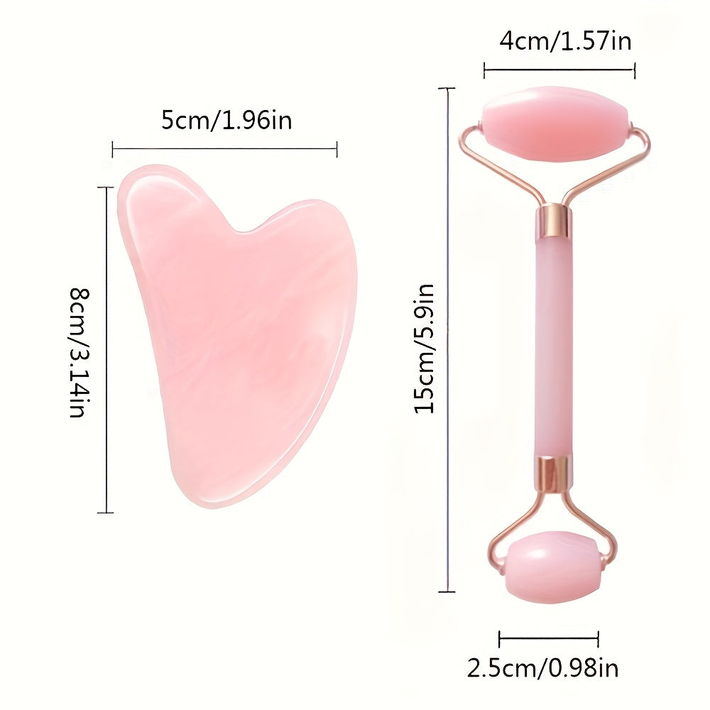 Heart-Shaped Stone Facial Massage Tool with Dual-Ended Gua Sha and Roller Fragrance-Free