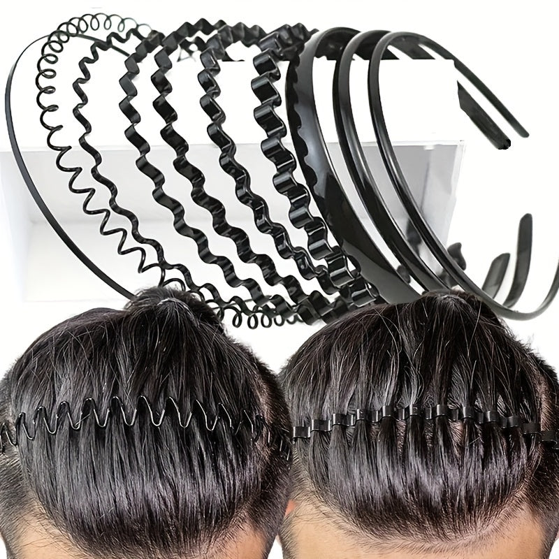 Set of 9 Black Metal Wave Hair Bands Unisex Sports and Daily Wear