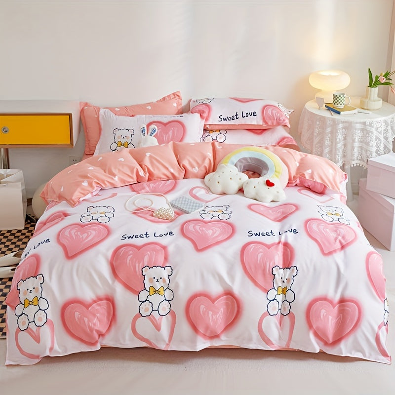 Conjunto de ropa de cama Love Bear para todas las estaciones con funda de edredón, fundas de almohada y sábanas ajustables