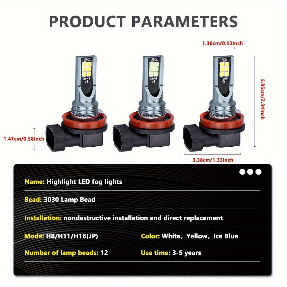 LED Car Fog Light Bulb 12V White Ice Blue H11 H8 Indicator Daytime Running