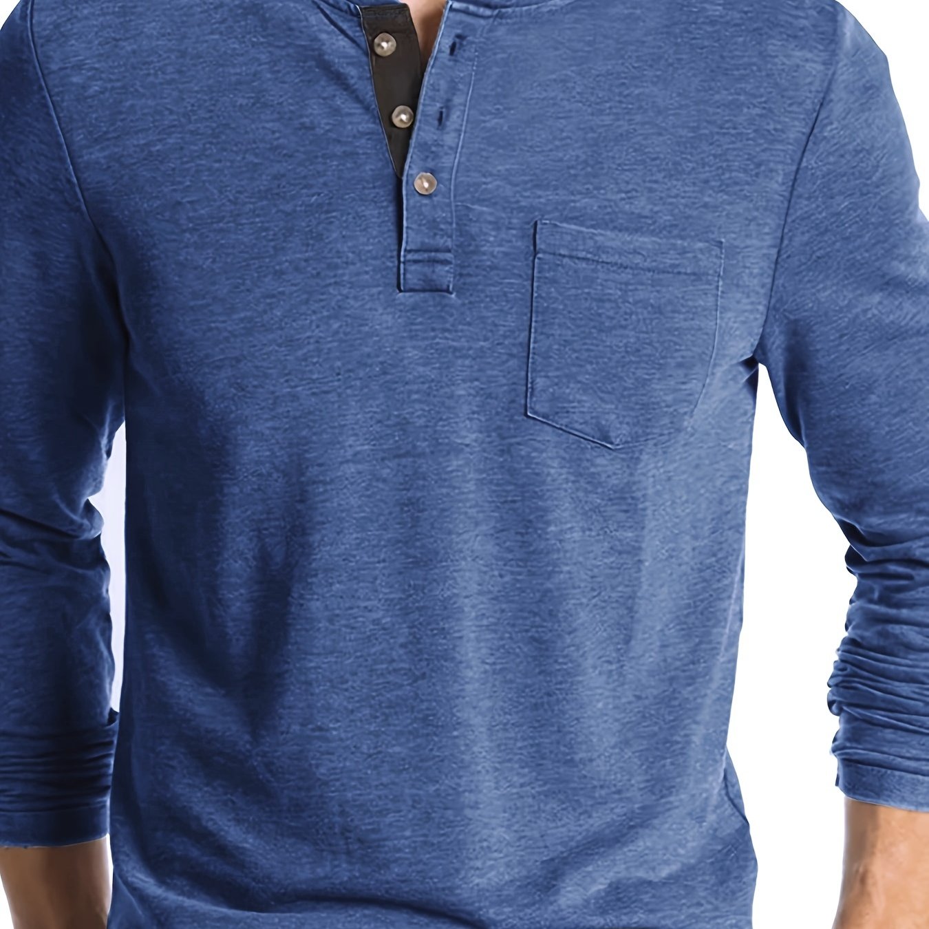 Men's Plus Size Henley Shirt Long Sleeve Slim Fit Casual Polo Collar with Pocket