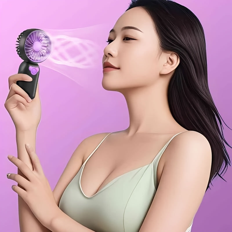 Мини-вентилятор с перезаряжаемой батареей USB с 3 скоростями, аккумулятор 500 мАч, носимый для офиса, на улице, в путешествиях, черный, фиолетовый