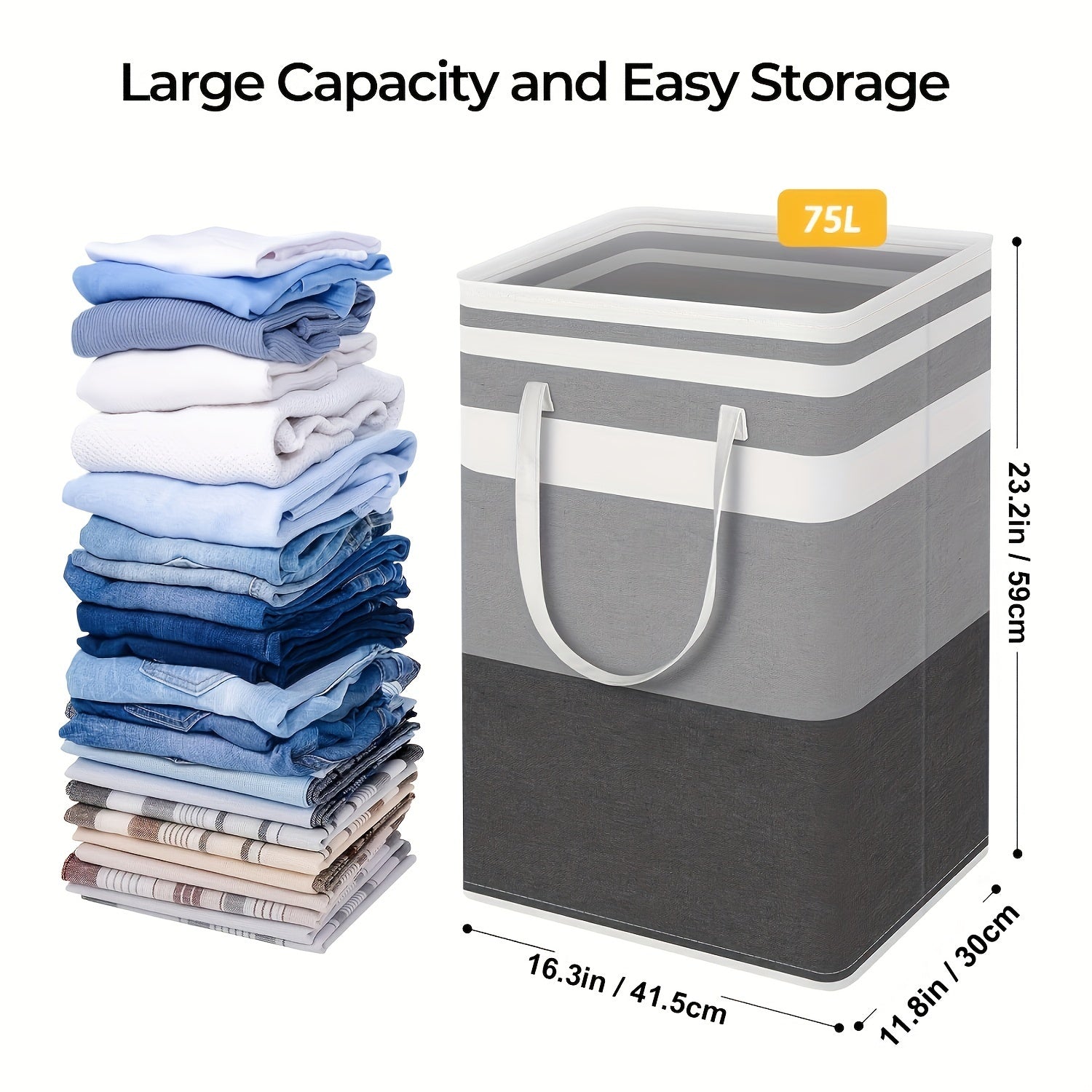 Grey Laundry Basket with Waterproof Waterproof and Freestanding Design 75L Capacity