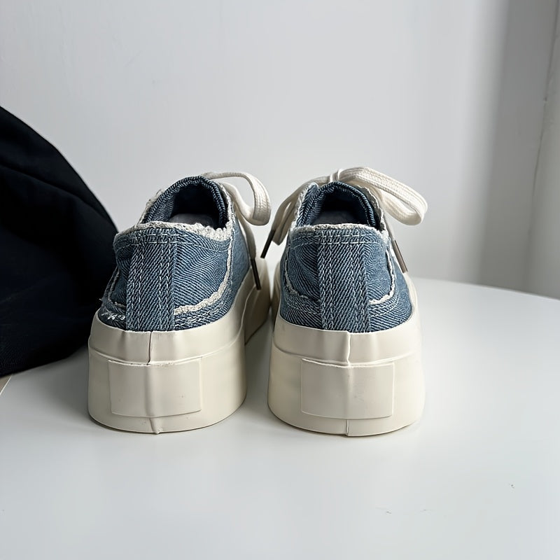 Women's Chunky Platform Sneakers Low-Top Casual Shoes Breathable Fabric