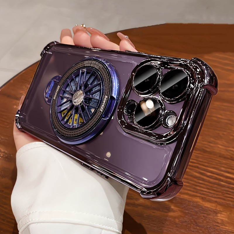 Magnetic 360° Rotation Stand Case for iPhone with Ring Holder Transparent Cover Lens Protection