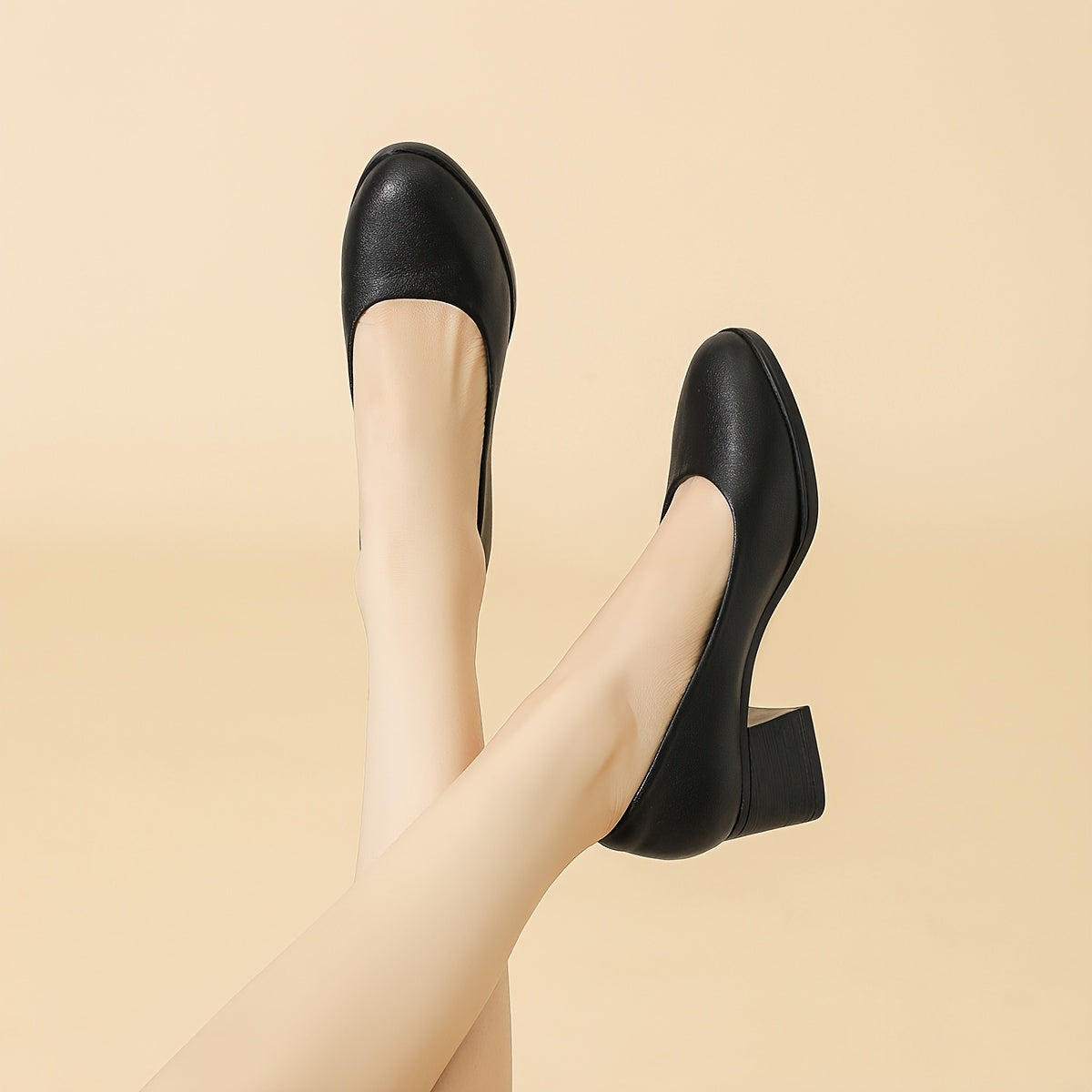 Women's Comfortable Microfiber Slip-On Work Shoes with Chunky Heels