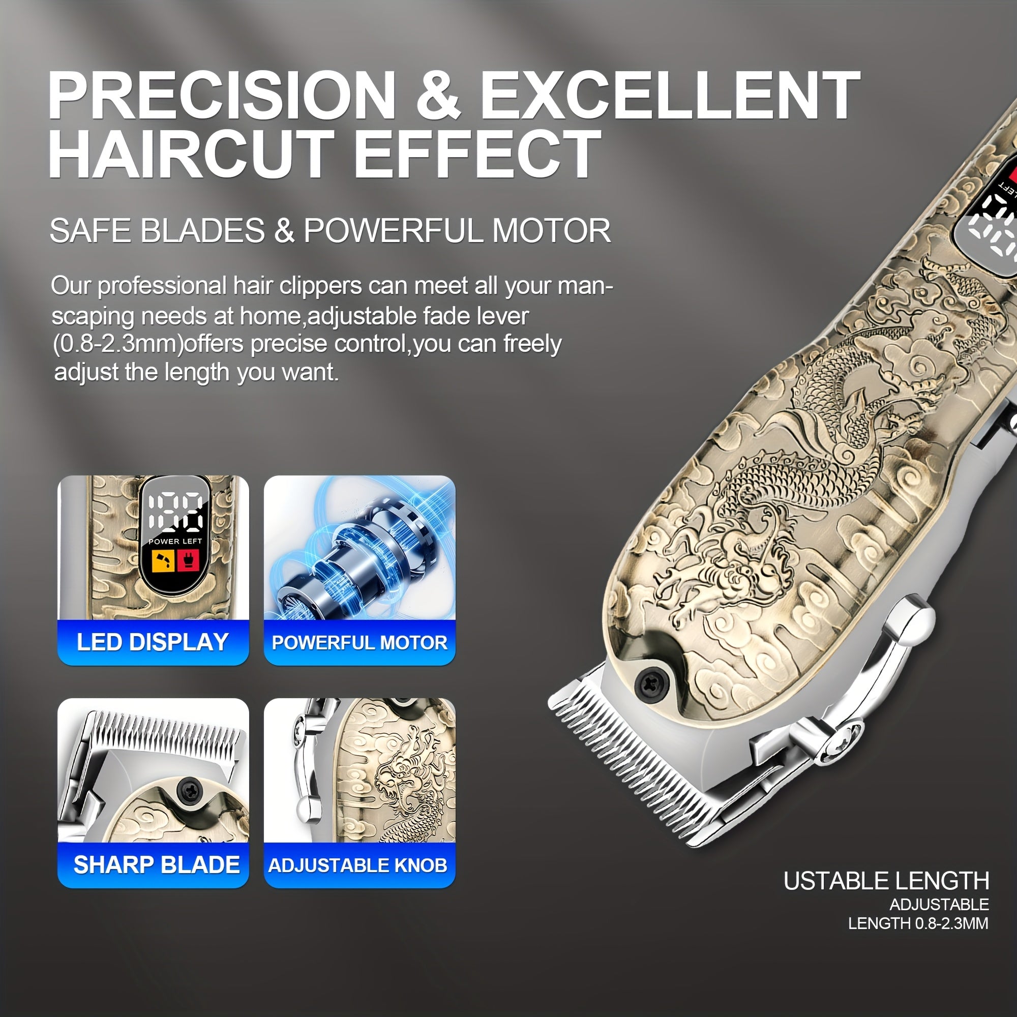 Set de recorte de cabello y barba profesional para hombres de 3 piezas, inalámbrico, con pantalla digital