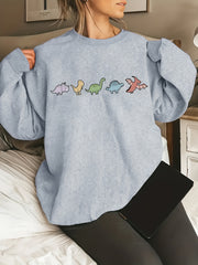 Plus Size Women's Dinosaur Graphic Print Crew Neck Sweatshirt Casual Pullover Fall Comfortable