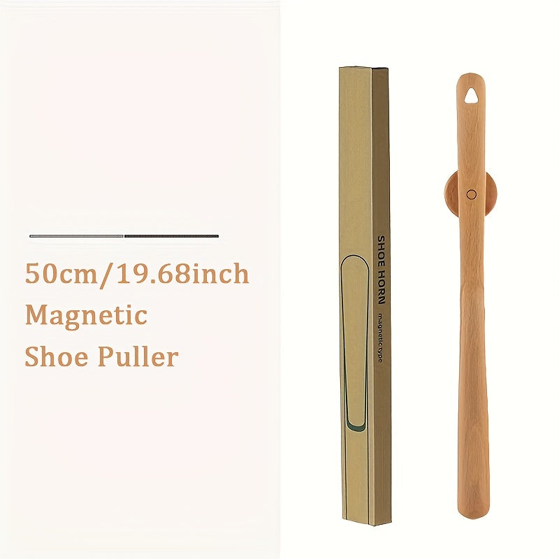 Unisex Solid Wood Shoe Horn with Long Handle for Elderly and Pregnant Women