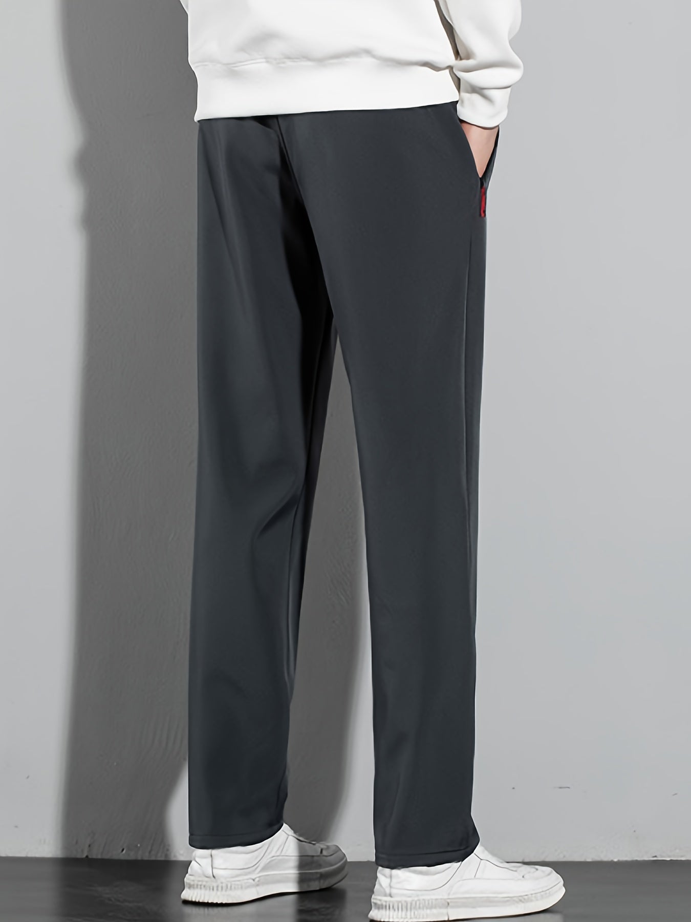 Men's Casual Joggers Polyester Breathable Zipper Pockets Elastic Waist for Fitness Running Navy Gray Black