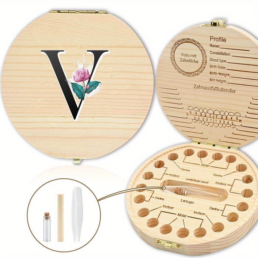 Bolalarining yoʻqolgan sut tishlari uchun yogʻochdan yasalgan saqlash qutisi, 20 tishgacha saqlash joyi bilan. Oq marmar harf naqshli dizayn. Ajoyib sovgʻa gʻoyasi.