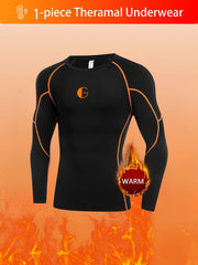 Men's Black Fleece-Lined Thermal Long-Sleeve Shirt for Cold Weather Outdoor Sports