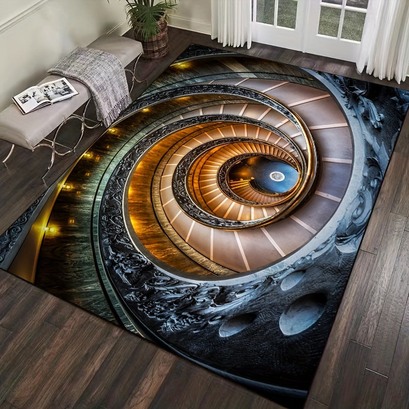 3D Spiral Staircase Pattern Area Rug for Living Room Bedroom Washable Door Mat