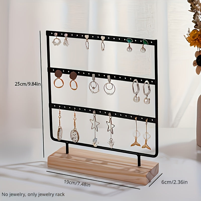 Средний деревянный и железный трехъярусный подставка для серег и украшений