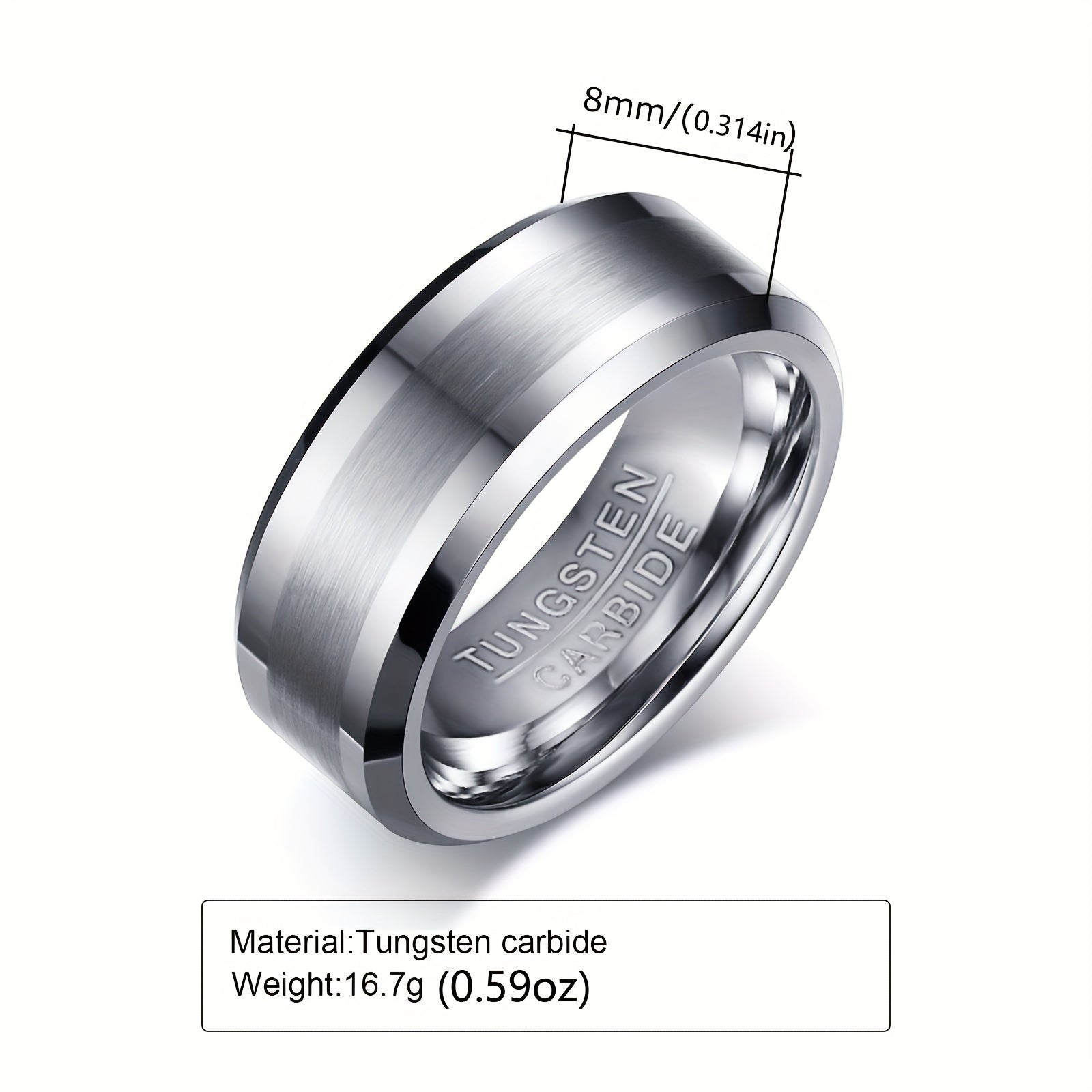 Men's Tungsten Steel Ring Durable Black Wedding Band Size 10