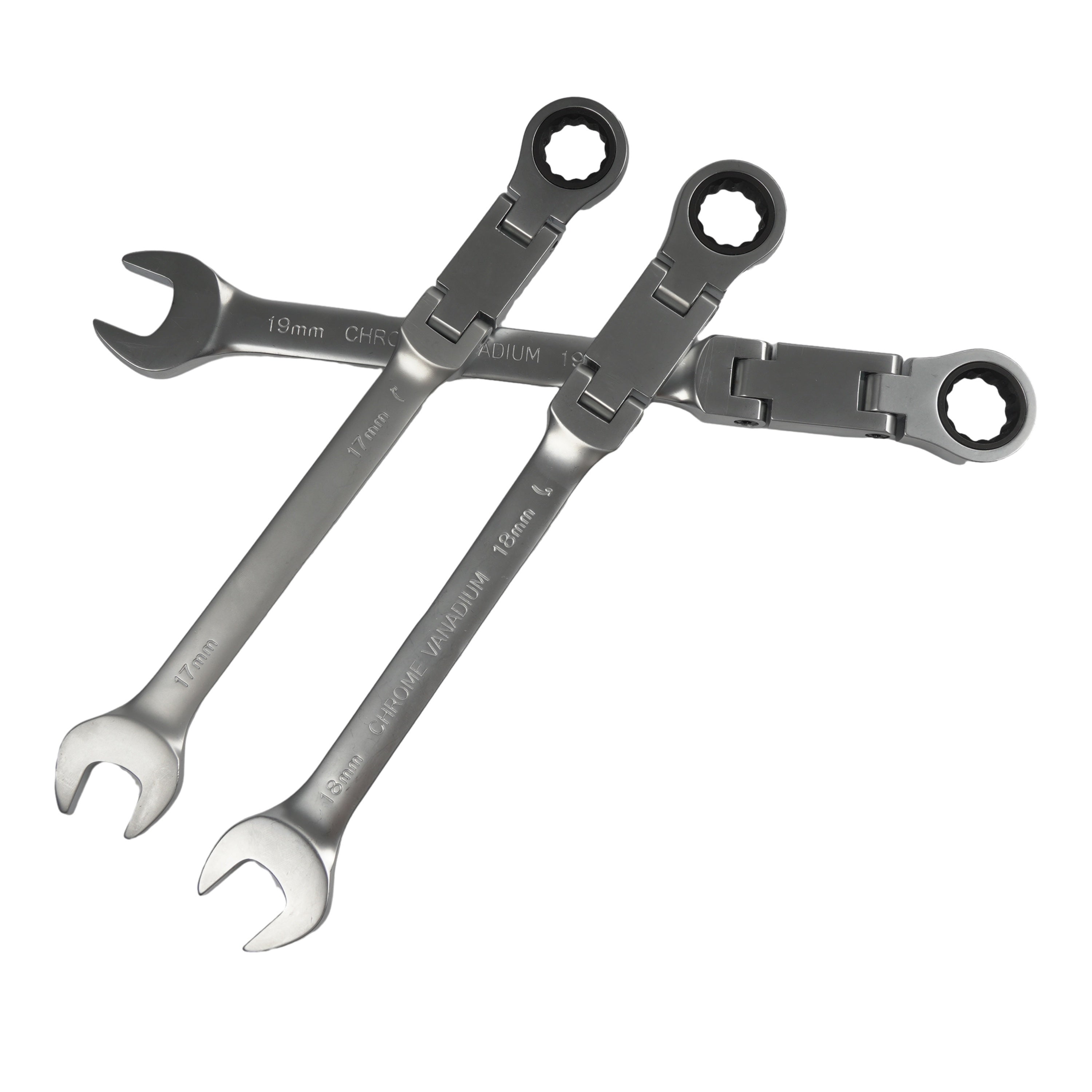 180° Flexible Head Ratchet Wrench Set, 8-19mm, Deep Offset, Dual-Purpose