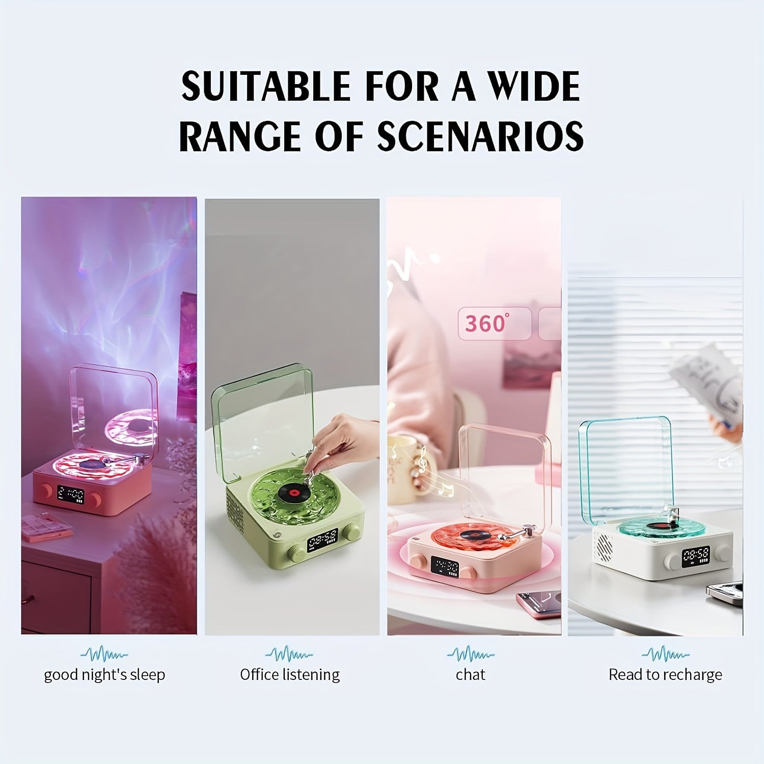 Vinyl Record Player with Wireless Speaker and Ocean Wave Lights for Music Lovers