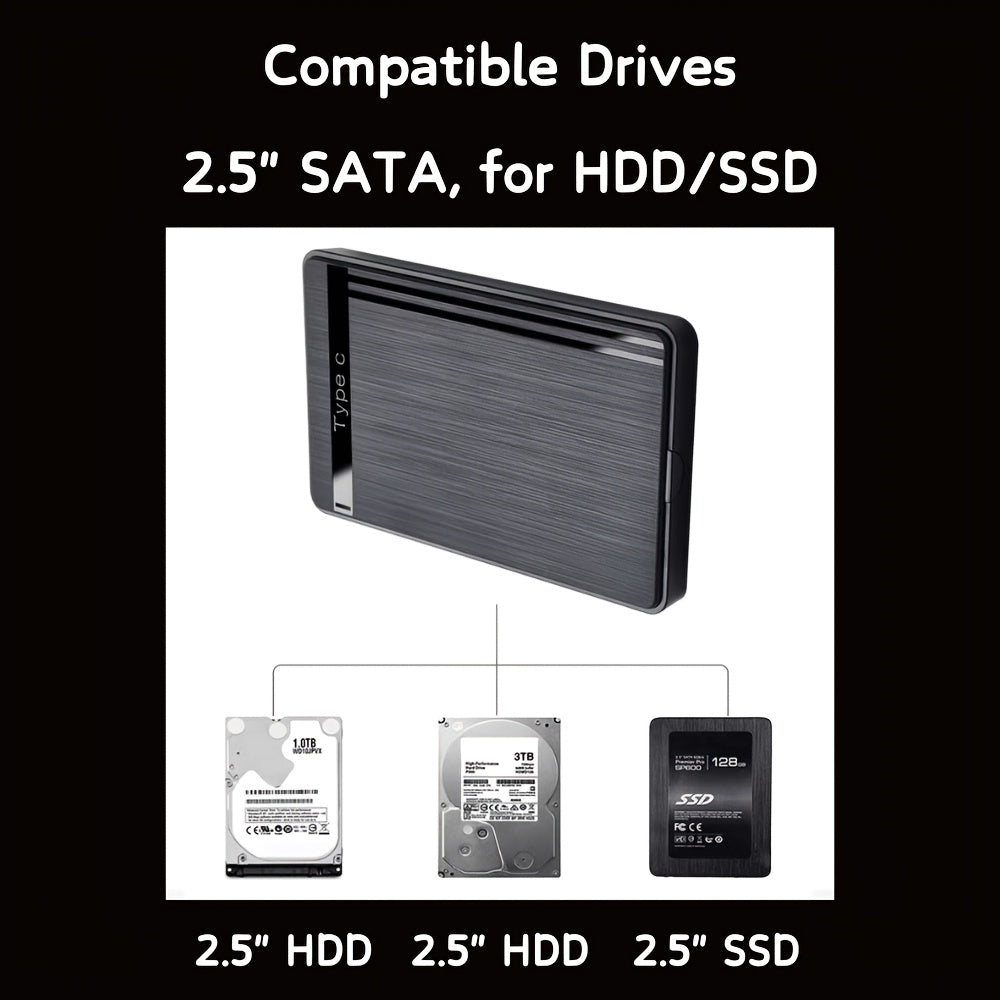 External Hard Drive Enclosure USB 3.1 Type-C Brushed Surface for 2.5 Inch Drives