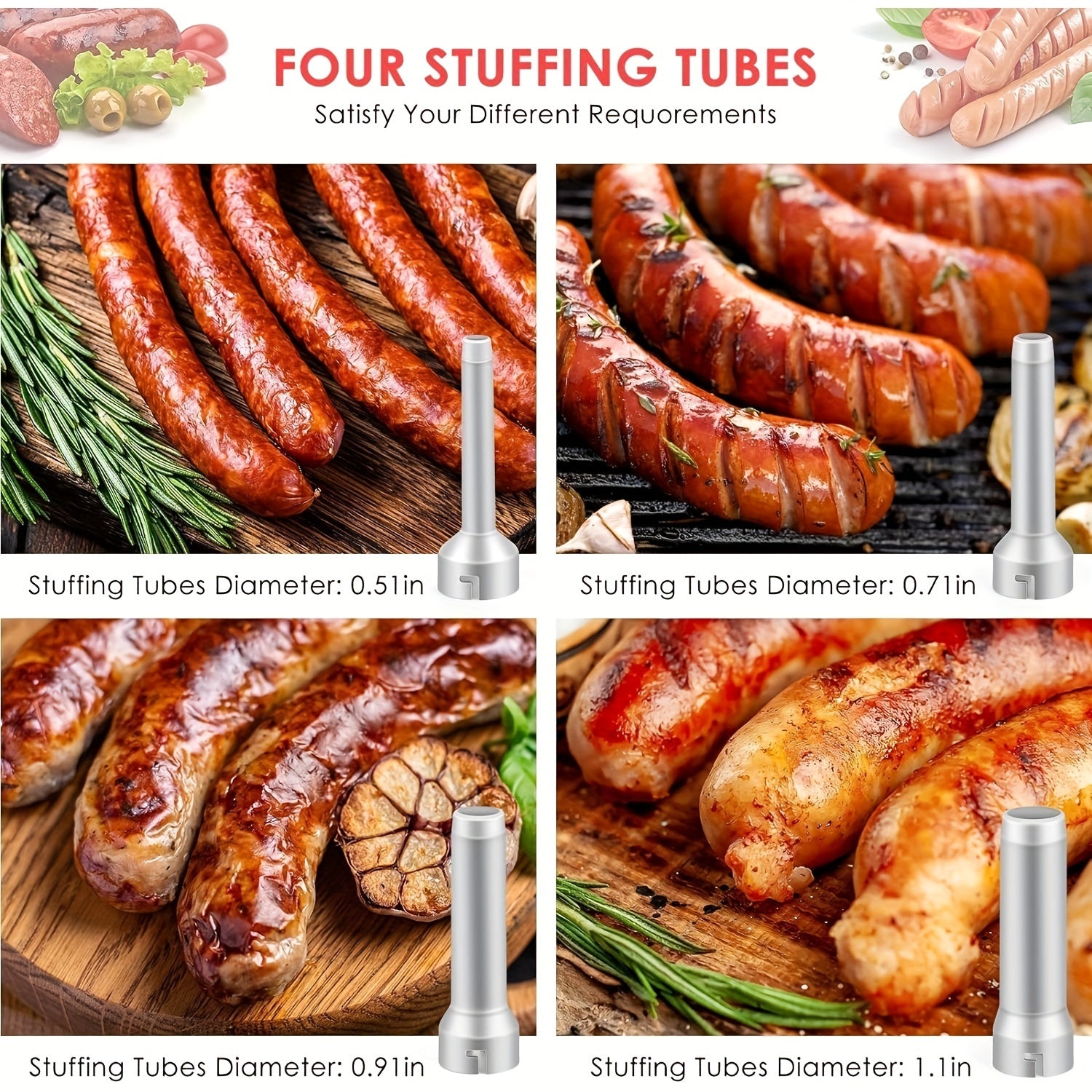 Stainless Steel Sausage Stuffer Machine with Tubes Manual Salami Maker Kitchen Tool