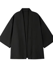 Men's Summer Kimono Shirt Casual Solid Color Three-Quarter Sleeve Open Placket Polyester